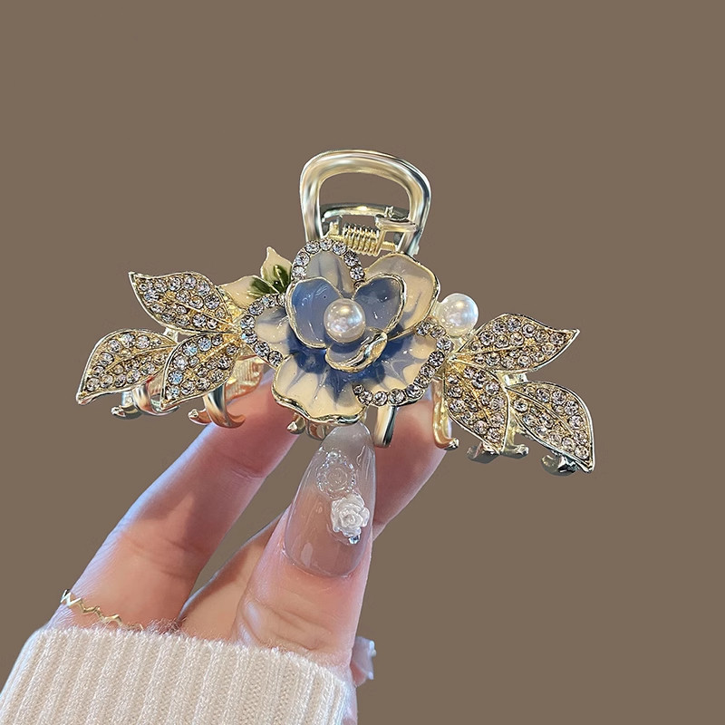 新中式玫瑰花朵发夹女后脑勺抓夹