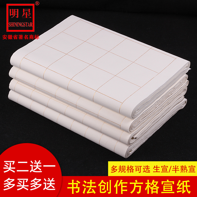 明星宣纸书法专用纸四尺对开方格半生半熟小楷书法写毛笔行草中楷