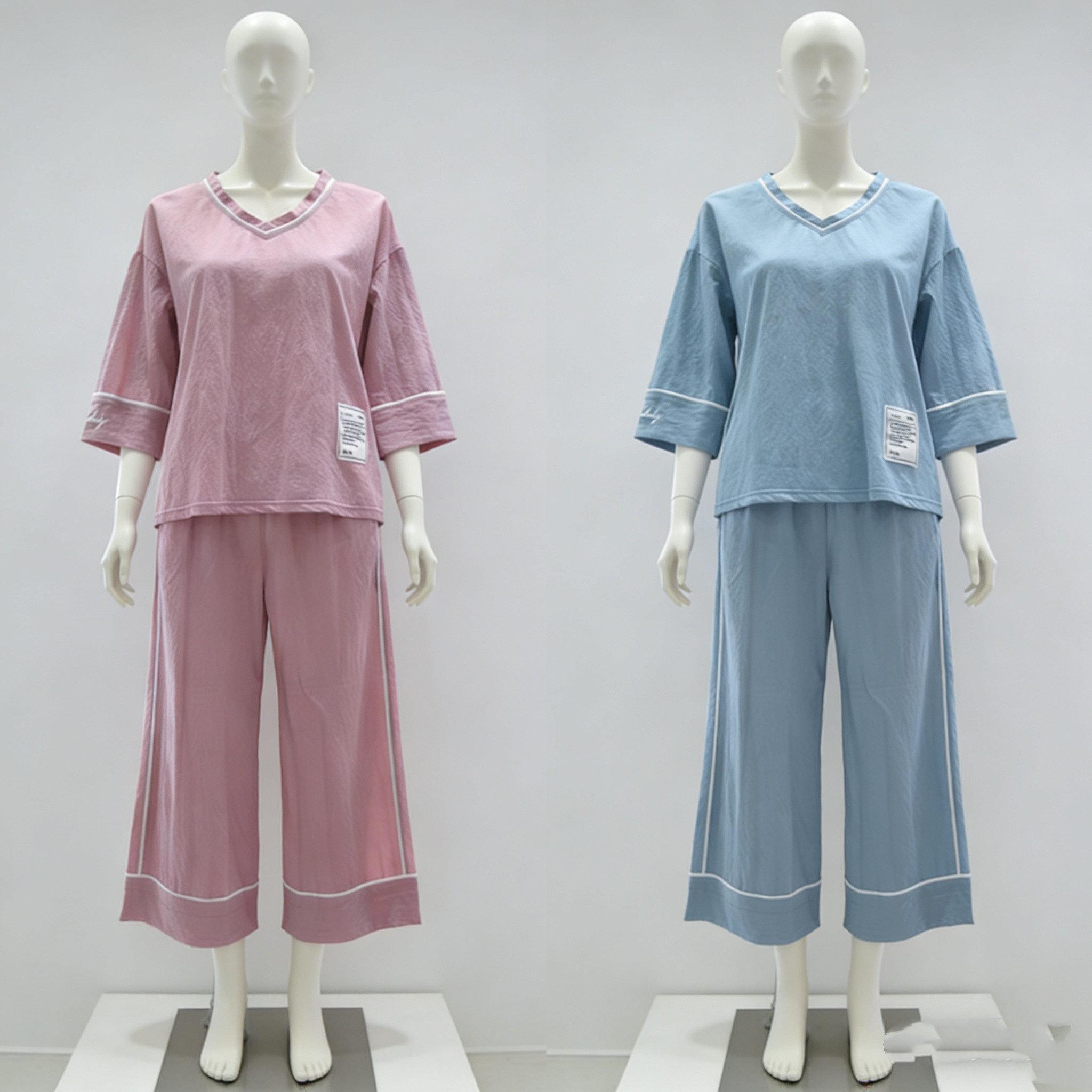 穗得美春夏新款棉麻七分袖九分裤睡衣/家居服套装