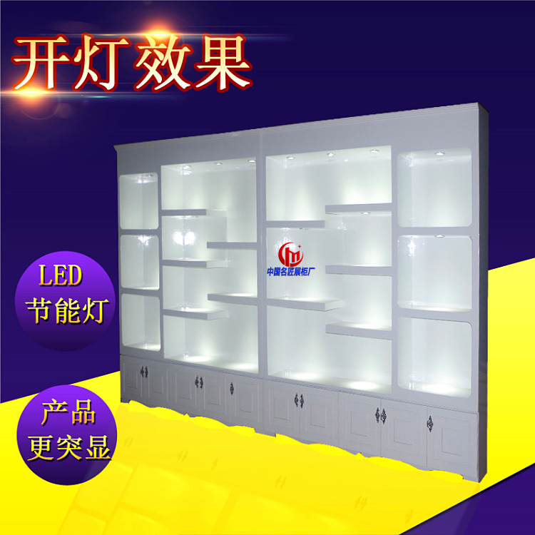 木制烤漆货柜欧式化妆品美容美发店陈列展柜多层隔板带门货架