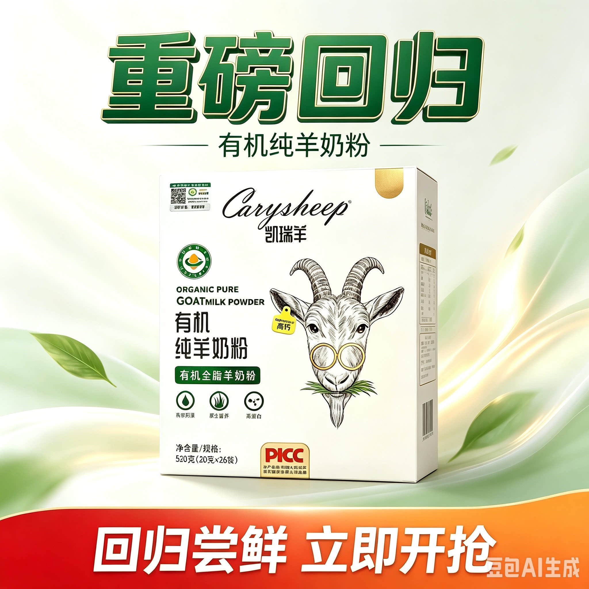 全面升级有机纯羊奶粉高钙高蛋白学生中老年孕妇女士免疫球蛋白
