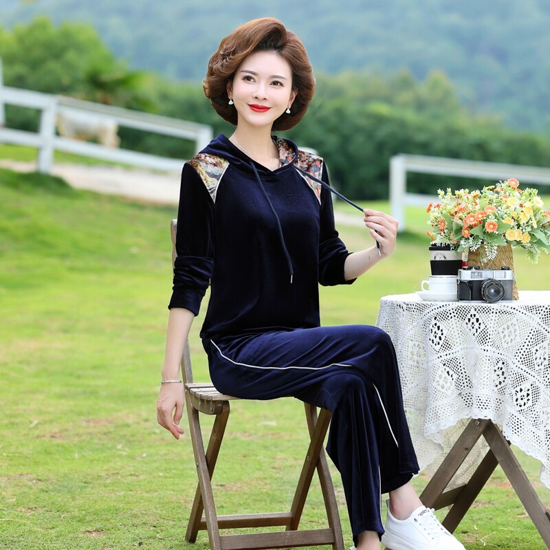 中年妈妈春装金丝绒套装2025新款洋气中老年女装春秋季时尚两件套