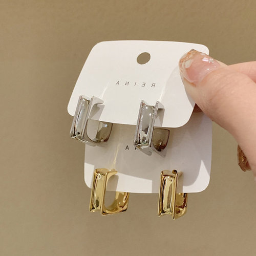 金属质感方形耳环高级感时尚气质