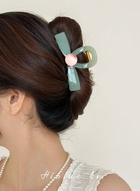 韩系多巴胺绿色蝴蝶结抓夹大号女后脑勺发量大头饰夏天发夹鲨鱼夹