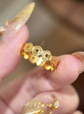 海蓝蓝碎冰冰钱币食指戒指