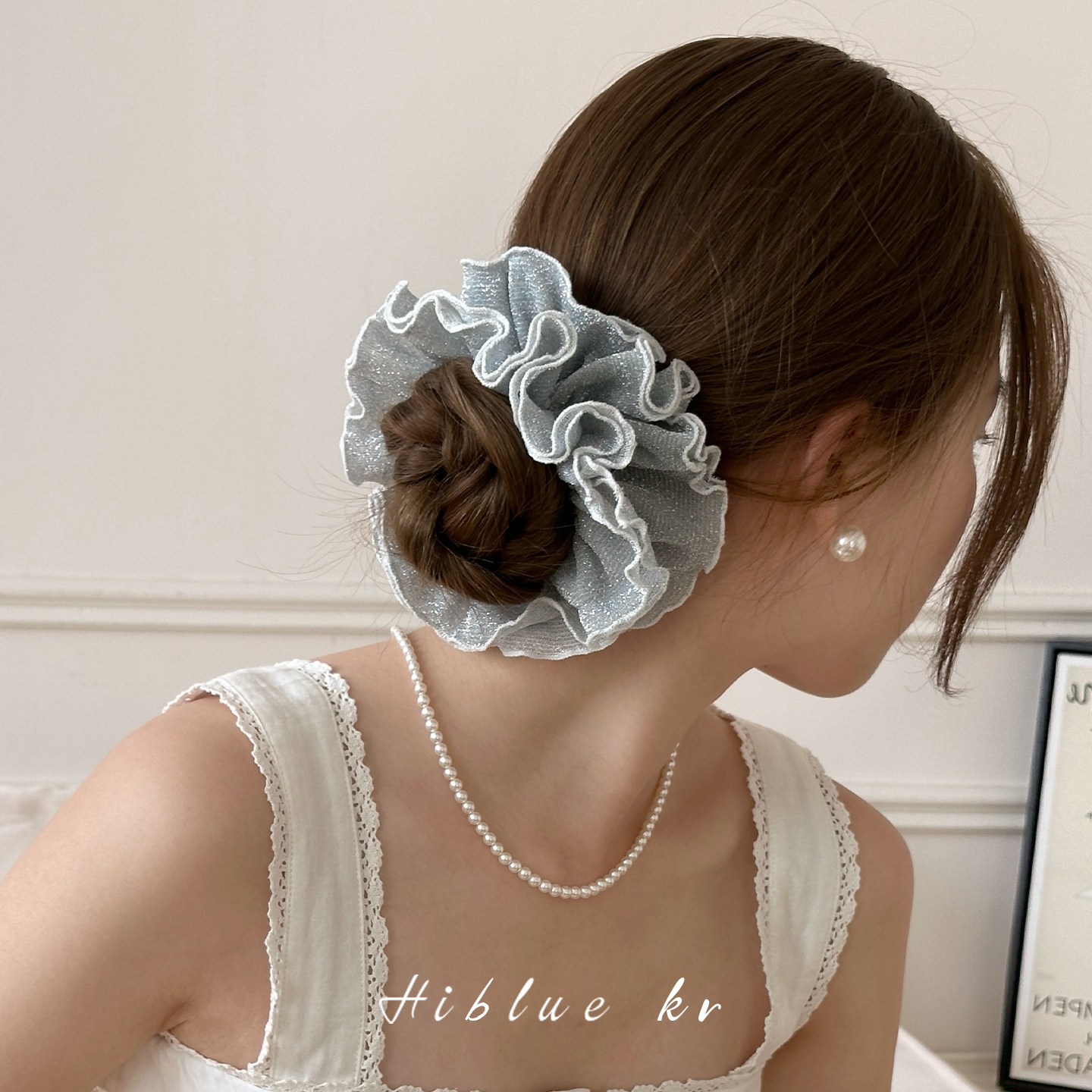 海蓝蓝onuk同款银丝褶皱大肠发圈