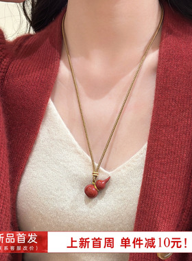 海蓝蓝中式编绳红色葫芦吊坠项链