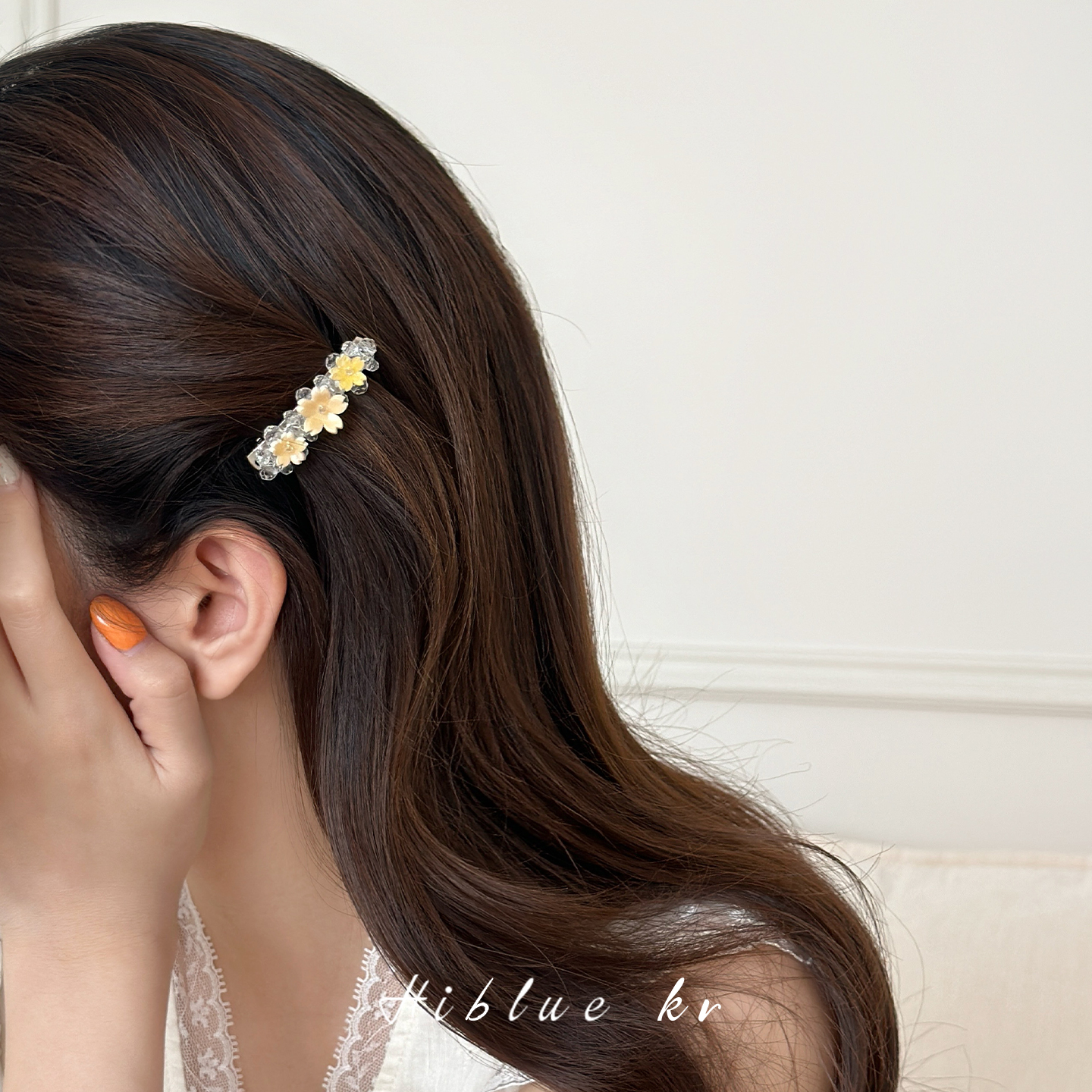 海蓝蓝多巴胺粉色花朵侧边刘海夹