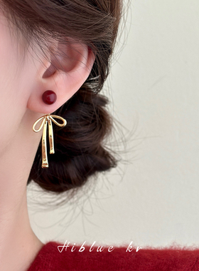 红色玛瑙流苏蝴蝶结耳环新年过年耳饰女2026新款爆款轻奢高级感