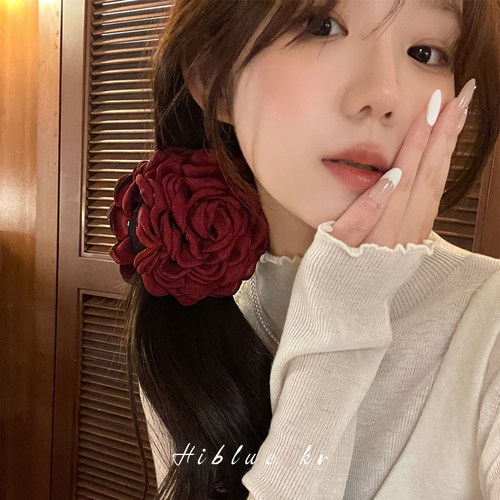 海蓝蓝caro同款红色玫瑰花朵抓夹