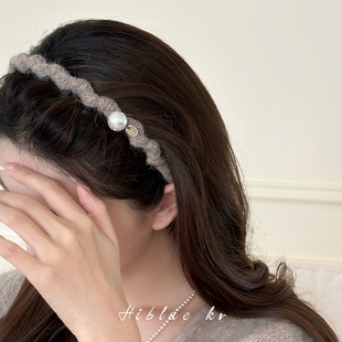 珍珠毛线高颅顶发箍带齿防滑头饰女秋冬高级感日常外戴头饰头箍