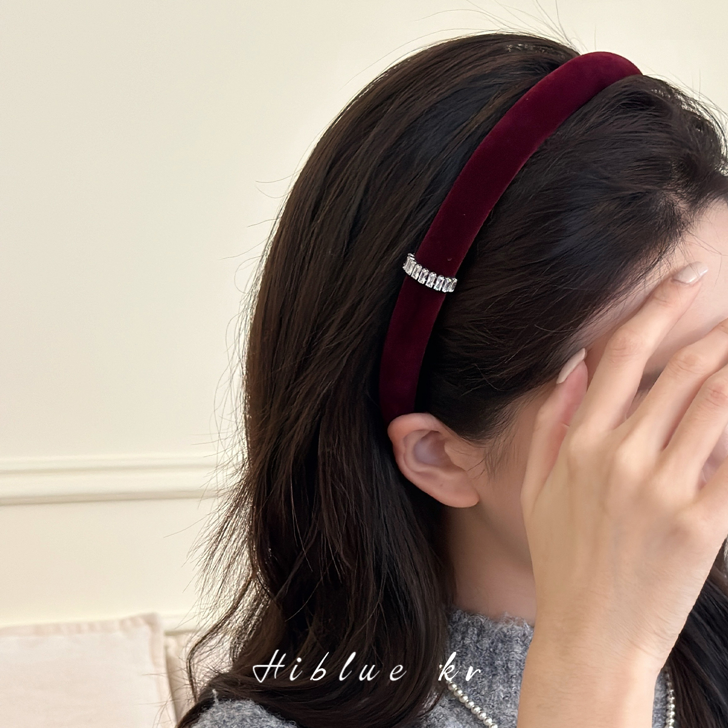 海蓝蓝丝绒红色水钻细发箍