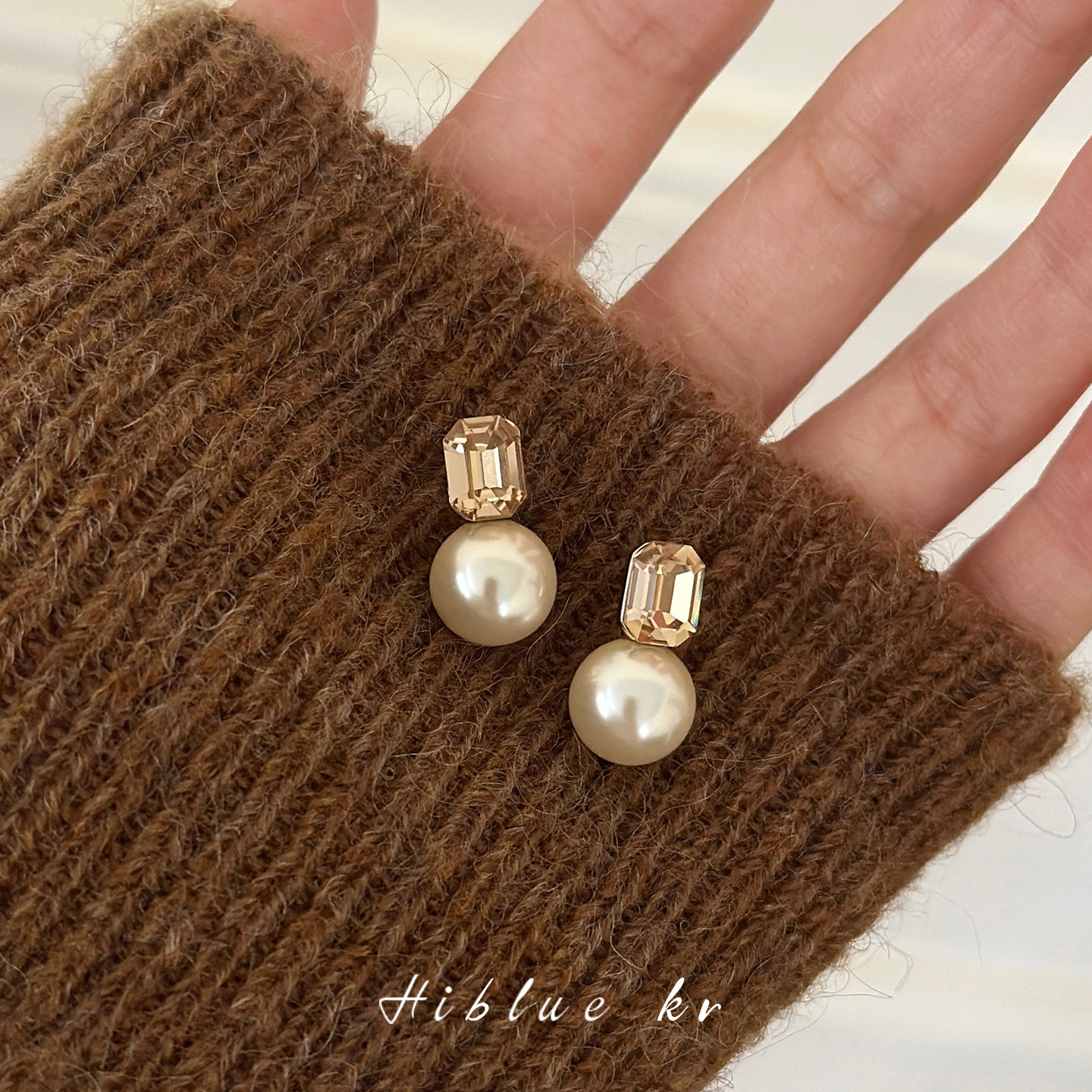 海蓝蓝摩卡棕施家珍珠吊坠耳环