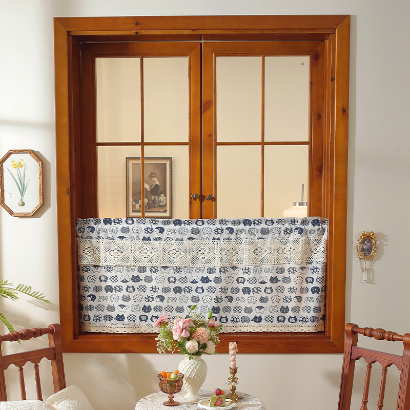 日式门帘棉麻家用过道短帘隔断帘免打孔撑杆布帘厨房厨房帘遮挡帘