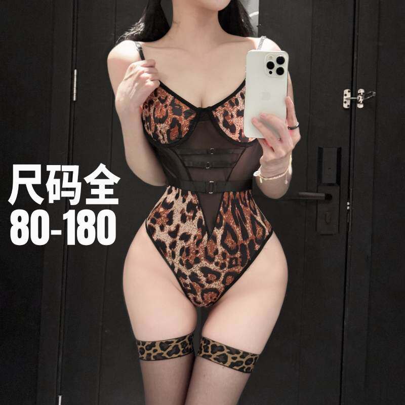 大码qqny性感豹纹吊带连体肚兜女内衣角色扮演制服胖mm情调睡衣女