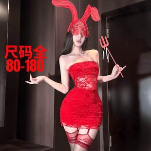 大码本命年性感蕾丝新年纯欲包臀睡裙红色qqny情调趣味内衣战袍女