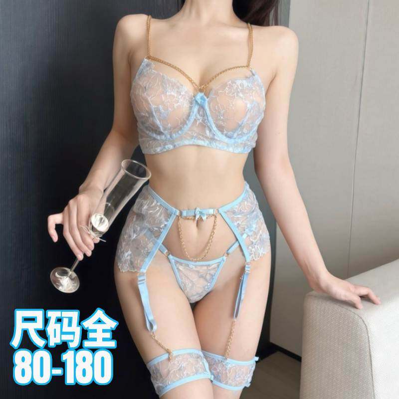 大码胖mm性感内衣女2025新款纯欲诱惑激情趣情钢托蕾丝三点式聚拢
