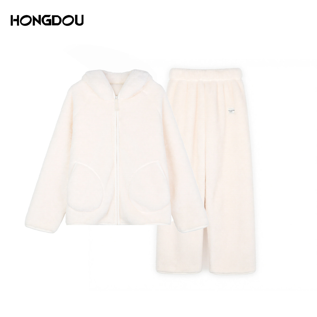 「奶呼呼」双面加厚北极绒连帽保暖睡衣套装-H5N7260