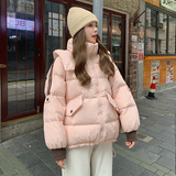 独特超好看粉色短款羽绒服女冬2024年新款学院风面包服女生外套潮，女装羽绒服，浙宝113