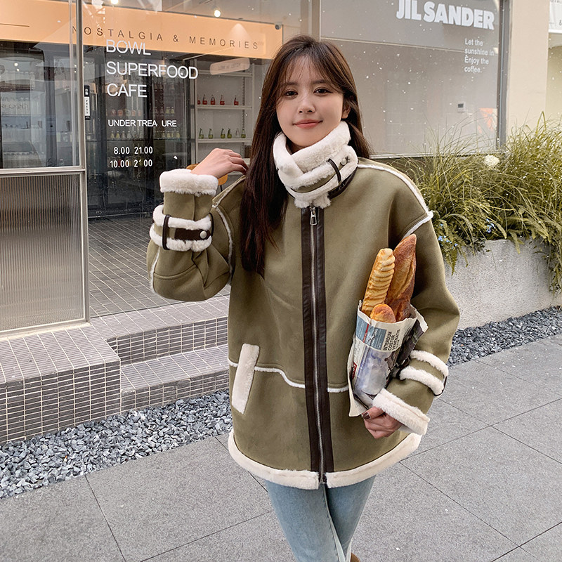 【现货】机车风麂皮绒皮毛一体外套675-P185-K268，女装派克服，浙宝113