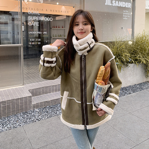 【现货】机车风麂皮绒皮毛一体外套 675-P185-K268,女装派克服,浙宝113