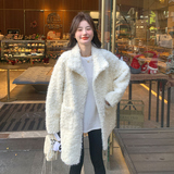 超好看米白色甜美减龄羊羔毛外套女冬2024新款中长款皮毛一体上衣，女装皮草，浙宝113