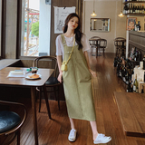 韩系减龄牛油果绿背带裙女夏2025春秋季新款设计感宽松吊带连衣裙，女装连衣裙，浙宝113