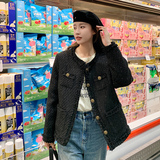 黑色小香风外套女春秋2025新款超好看高级感精致短款v领亮丝上衣，女装羽绒服，浙宝113
