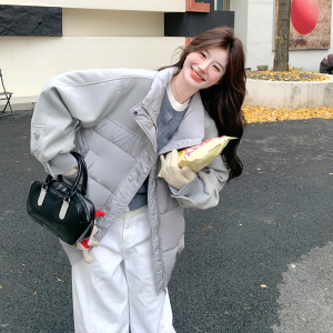 高级感拼接羽绒服女2025冬季新款学院风减龄加厚保暖白鸭绒短外套图片