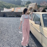 紫色工装盐系减龄牛仔背带裤女2024夏季新款小个子宽松休闲阔腿裤，女装休闲裤，浙宝113