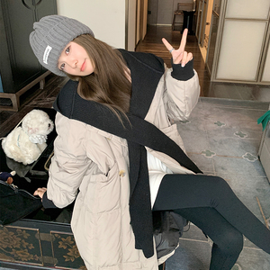 超好看针织连帽中长款羽绒服女冬2025新款设计感炸街白鸭绒厚外套图片