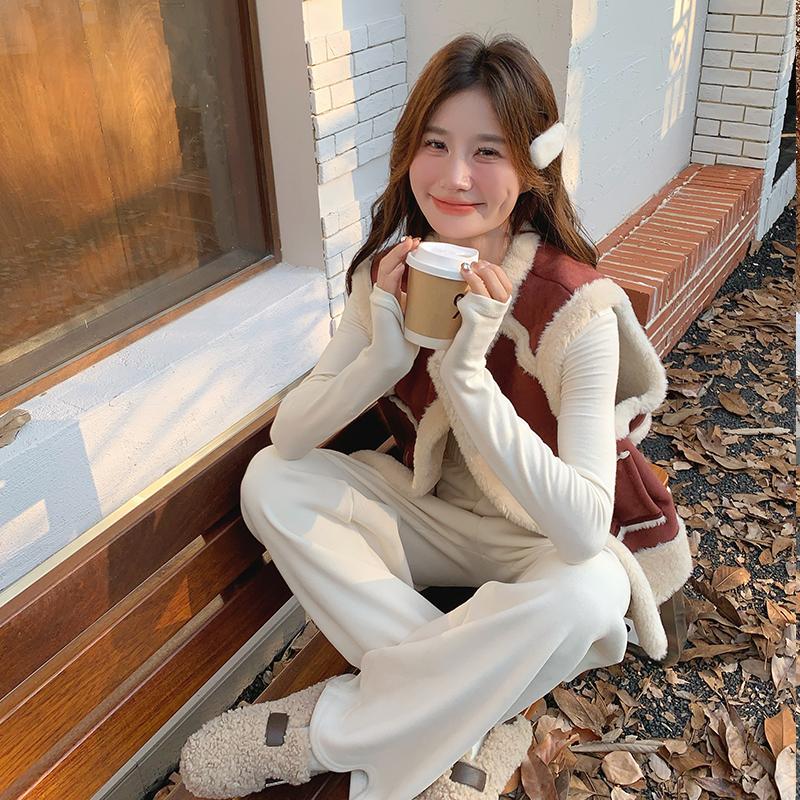 红色羊羔毛马甲冬季女2024新款小个子加厚短款皮毛一体无袖短棉衣,女装马甲,浙宝113