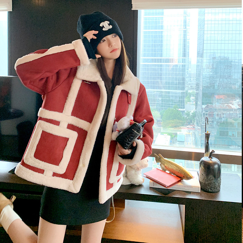 【大货已出】圣诞红麂皮绒仿兔毛皮毛一体886-P180-K268,女装派克服,浙宝113