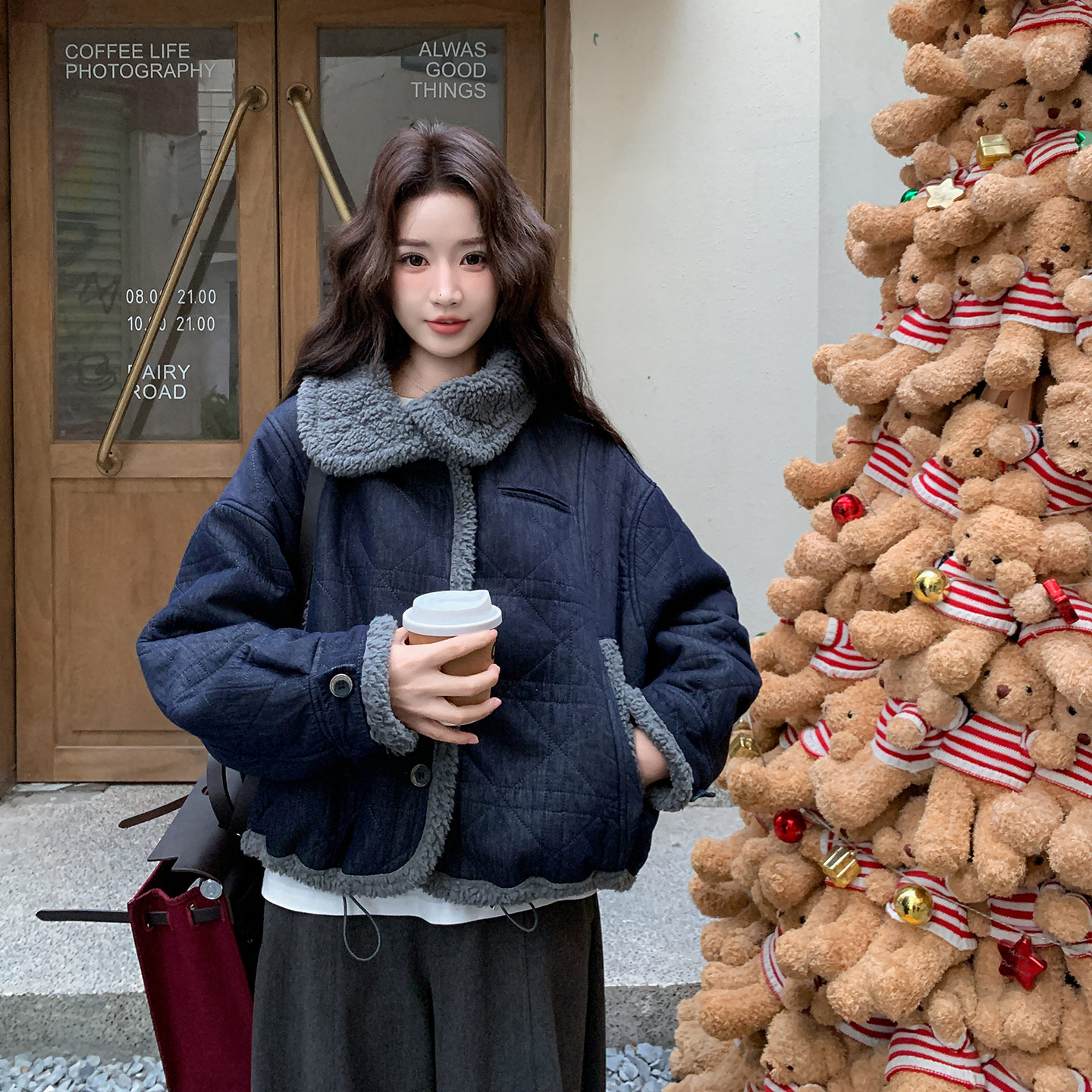 【首发现货】牛仔羊羔毛横线皮毛一体 C82-P215-K308