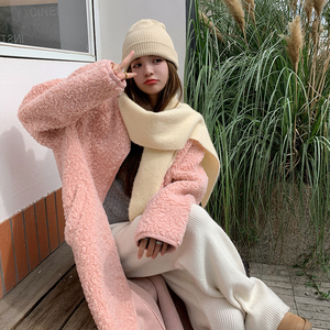 粉色羊羔毛外套女2025冬季新款韩系宽松加绒加厚长款皮毛一体大衣,女装皮草,浙宝113