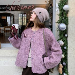 P185 A01 粉紫羊羔毛皮毛一体 K268 首发现货