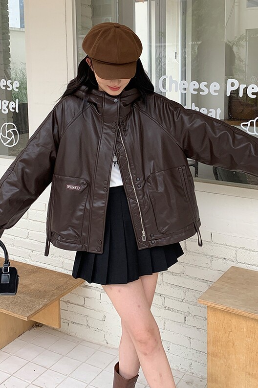 【现货】标50白鸭绒PU皮连帽羽绒服898-P235-K338,女装羽绒服,浙宝113