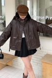 【现货】标50白鸭绒PU皮连帽羽绒服898-P235-K338，女装羽绒服，浙宝113