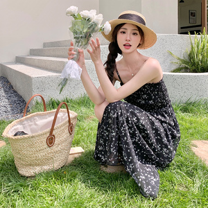【大货已出】蝴蝶结吊带开叉碎花连衣裙829-P105-K158图片