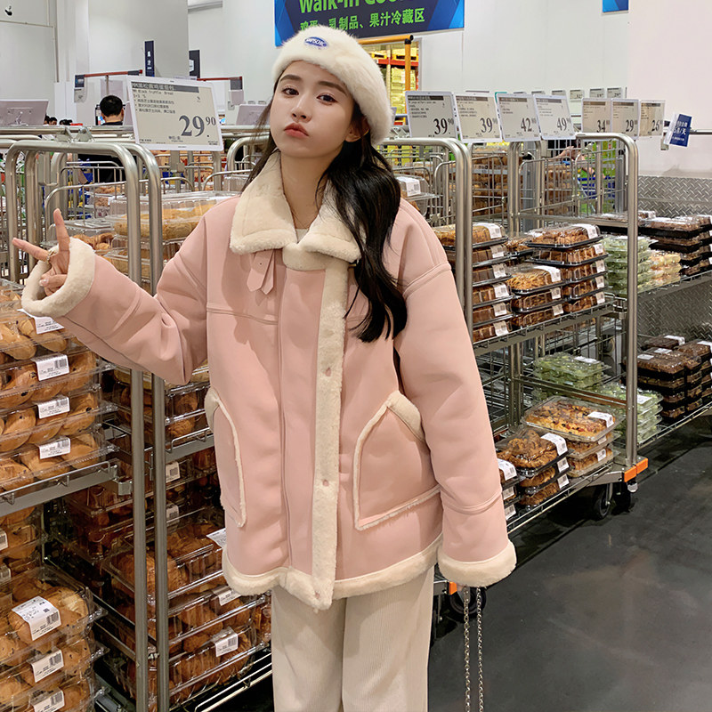 【大货已出】PU皮拼仿兔毛皮毛一体皮衣887-P185-K268，女装派克服，浙宝113