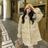 韩版小香风羊羔毛麂皮毛一体外套女2025冬季新款加厚显瘦棉衣棉服，女装皮草，浙宝113