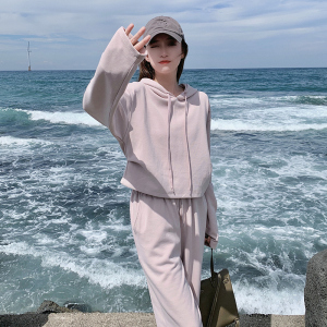 韩版盐系减龄连帽卫衣套装女2025春秋季新款宽松显瘦阔腿裤两件套图片