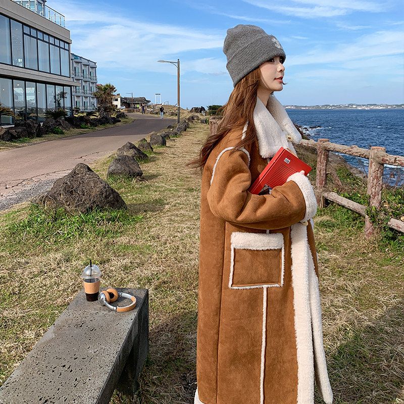 【现货】长款鹿皮绒羊羔毛皮毛一体大衣093-P205-K298，女装皮草，浙宝113