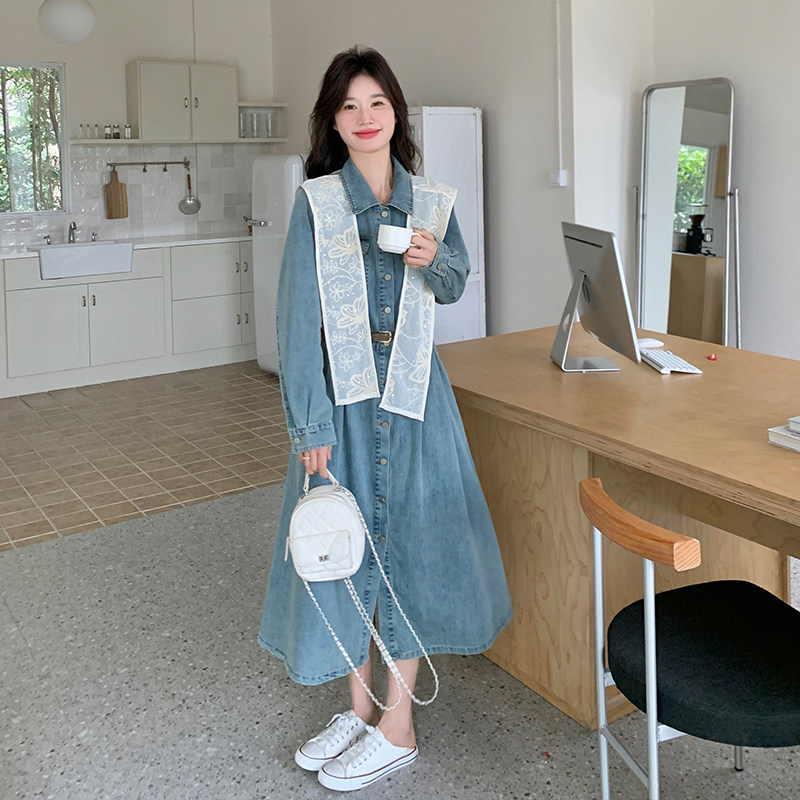 港风复古披肩牛仔连衣裙女2025春季新款设计感减龄收腰显瘦衬衫裙,女装套装/套裙,浙宝113