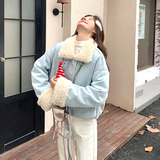 设计感小众羊羔毛拼接牛仔羽绒服女冬季今年流行爆款白鸭绒厚外套，女装羽绒服，浙宝113