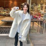超好看米白色甜美减龄羊羔毛外套女冬2024新款中长款皮毛一体上衣，女装皮草，浙宝113