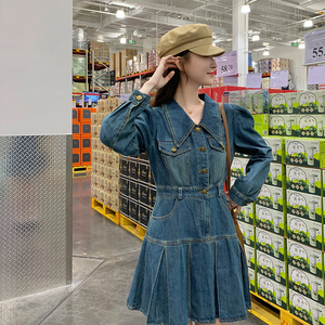 复古气质牛仔连衣裙小个子2025新款女高端轻奢收腰显瘦百褶裙超火图片