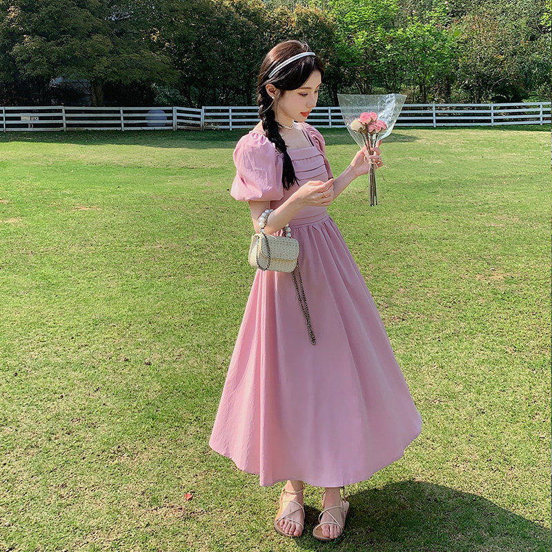 法式泡泡袖公主裙女2025年夏季新款高级感复古气质收腰显瘦连衣裙图片