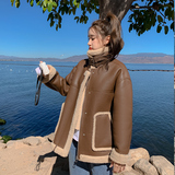 【现货】新款PU拼接羊羔毛机车风皮毛一体006-684-P185-K278，女装派克服，浙宝113