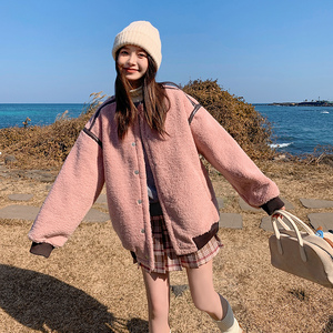 【现货】羊羔毛拼皮皮毛一体棒球服外套 227-P175-K258图片
